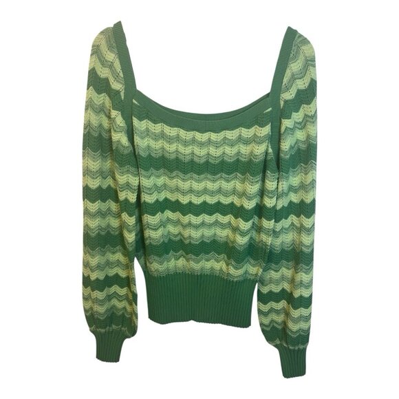 Ramy Brook Briar Cropped Sweater Size XL Green 100% Cotton Wave Knit Square Neck - Picture 3 of 9